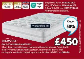 JYSK Dreamzone gold s70 spring mattress offer