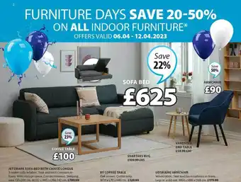 JYSK Jetsmark sofa bed with chaise longue, ry coffee table, udsbjerg armchair offer