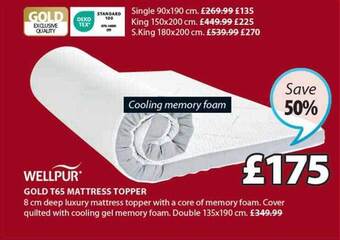 JYSK Wellpur gold t65 mattress topper offer