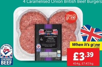 Lidl 4 Caramelised Onion British Beef Burgers offer