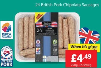 Lidl 24 British Pork Chipolata Sausages offer