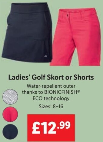 Lidl Ladies' Golf Skort or Shorts offer