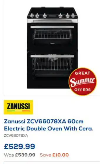 Euronics Zanussi ZCV66078Xa 60cm Electric Double Oven with Cera offer