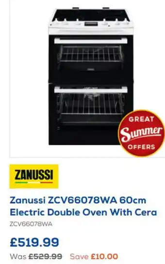 Euronics Zanusso ZCV66078WA 60cm Electric Double Oven with Cera offer