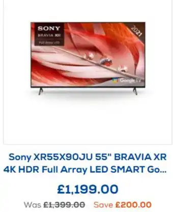 Euronics Sony XR55X90JU 55" Bravia XR 4K HDR Full Array LED Smart offer
