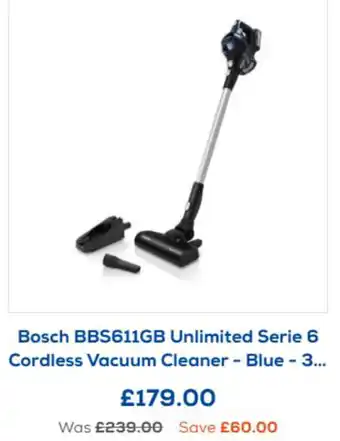 Bosch BBS611GB Unlimited Serie 6 Cordless Vacuum Cleaner - Blue