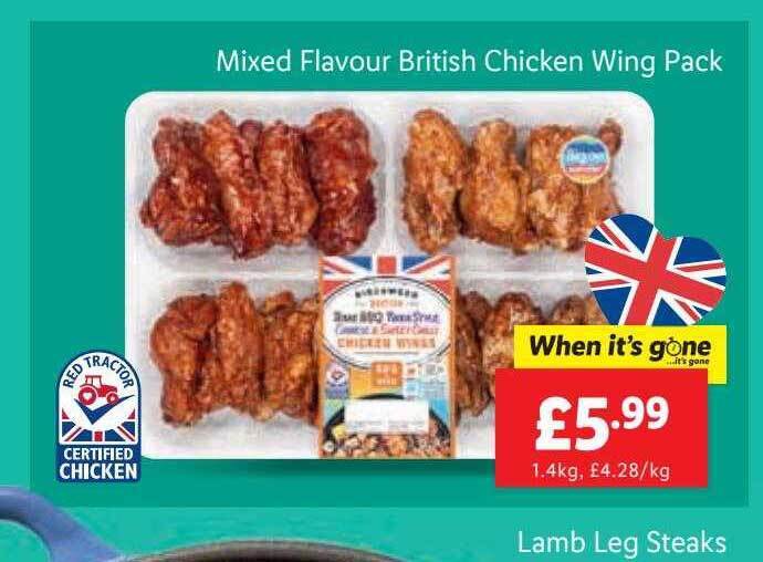 Mixed flavour british chicken wing pack offer at Lidl