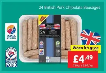 Lidl 24 british pork chipolata sausages offer