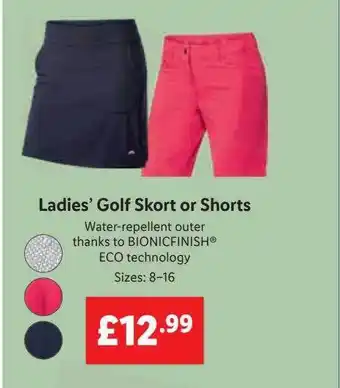 Lidl Ladies' golf skort or shorts offer