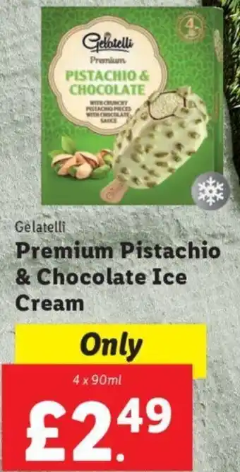 Lidl Gelatelli Premium Pistachio & Chocolate Ice Cream 4 x 90 ml offer