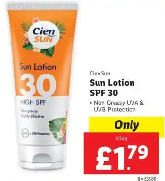 Lidl Cien Sun Sun Lotion SPF 30 50ml offer