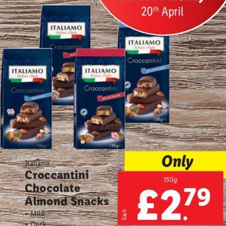 Italiamo Croccantini Chocolate Almond Snacks 150 offer at Lidl