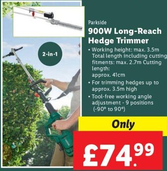 Lidl Parkside 900W Long-Reach Hedge Trimmer offer
