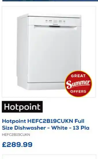 Euronics Hotpoint full Size Dishwasher - White offer