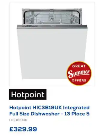 Euronics Hotpoint Integrated Full Size DIshwasher offer