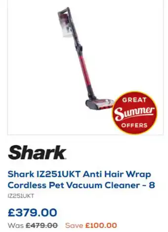 Euronics Shark Anti Hair Wrap Cordless Pet Vacuum Cleaner - offer