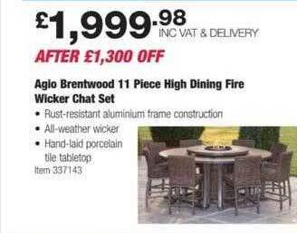 Costco Agio brentwood 11 piece high dining fire wicker chat set offer