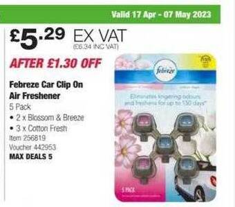 Costco Febreze car clip on air freshener offer