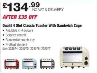 Costco Dualit 4 slot classic toaster with sandwich cage offer