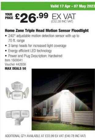 Costco Home zone triple head motion sensor floodlight offer