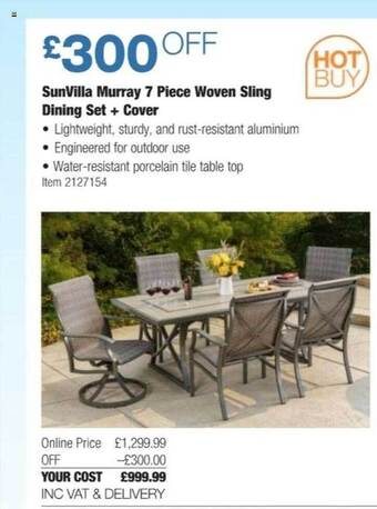 Costco Sunvilla murray 7 piece woven sling dining set + cover offer