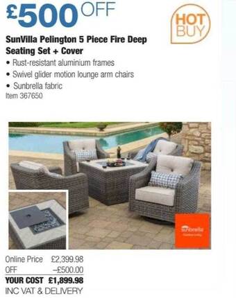 Costco Sunvilla pelington 5 piece fire deep seating set + cover offer