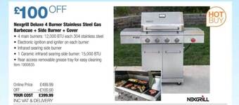 Costco Nexgrill deluxe 4 burner stainless steel gas barbecue + side burner + cover offer