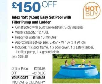 Intex 15ft 4.5m easy set pool with filter pump and ladder