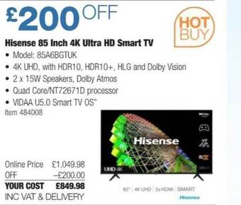 Costco Hisense 85 inch 4k ultra hd smart tv offer