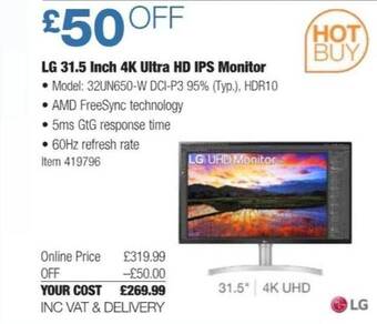 Costco Lg 31.5 inch 4k ultra hd ips monitor offer