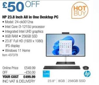 Costco Hp 23.8 inch all in one desktop pc offer