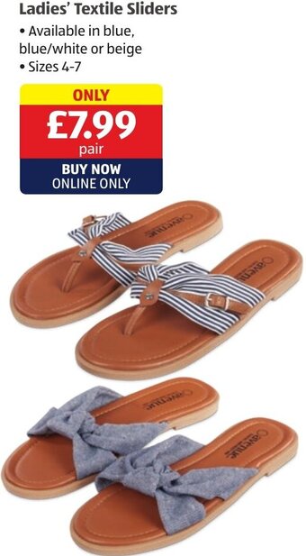 Aldi Ladies' Textile Sliders offer