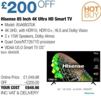 Costco Hisense 85 Inch 4K Ultra HD Smart TV offer