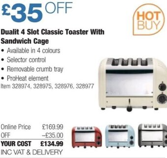 Costco Dualit 4 Slot Classic Toaster with Sandwich Cage offer