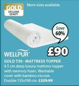 JYSK Wellpur Gold T30-mattress Topper offer
