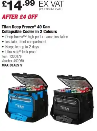 Costco Titan Deep Freeze 40 Can Collapsible Cooler in 2 Colours offer