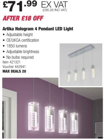 Costco Artika Hologram 4 Pendant LED Light offer