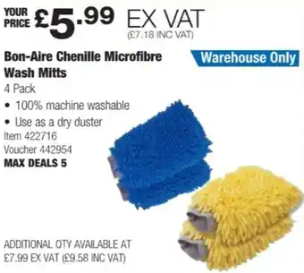 Costco Bon-Aire Chenille Microfibre Wash Mitts 4 Pack offer