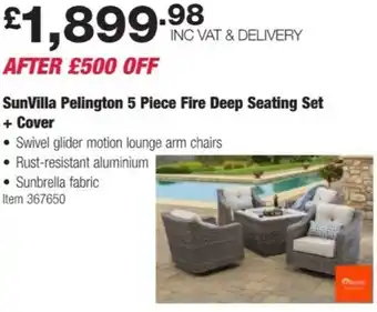 Costco SunVilla Pelington 5 Piece Fire Deep Seating Set + Cover offer