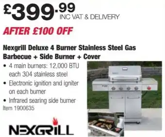 Costco Nexgrill Deluxe 4 Burner Stainless Steel Gas Barbecue + Side Burner + Cover offer