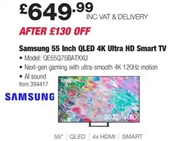 Costco Samsung 55 Inch QLED 4K Ultra HD Smart TV offer