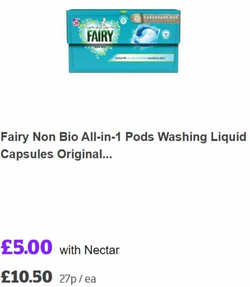 Fairy Non Bio Allin1 Pods Washing Liquid Capsules Original offer at