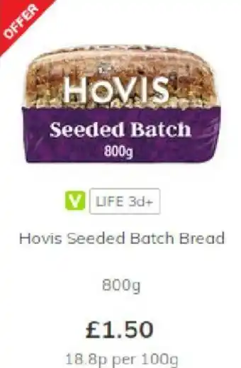 Morrisons Hovis Seeded Batch Bread 800 g offer