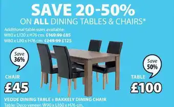 JYSK Vedde dining table + bakkely dining chair offer