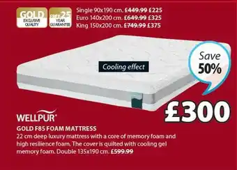 JYSK Wellpur gold f85 foam mattress offer