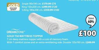 JYSK Dreamzone gold t50 mattress topper offer