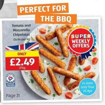 Aldi Tomato and mozzarella chipolatas offer