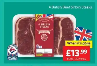 Lidl 4 british beef sirloin steaks offer