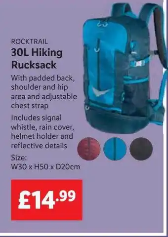 Lidl Rocktrail 30l hiking rucksack offer