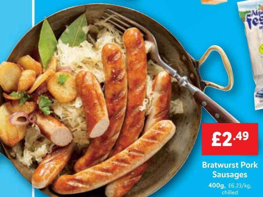 Bratwurst pork sausages offer at Lidl